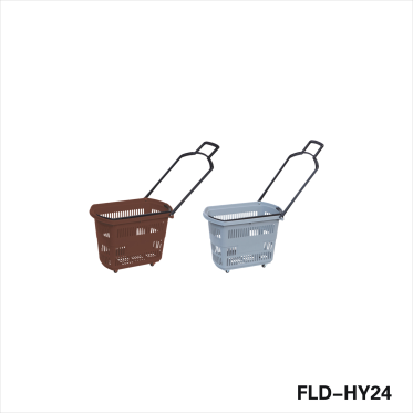 Supermarket Plastic Rolling Shopping Basket With 4 Wheels